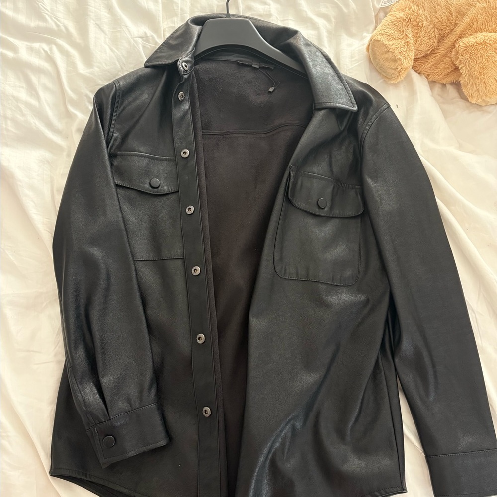 Black Leather Women's Shacket